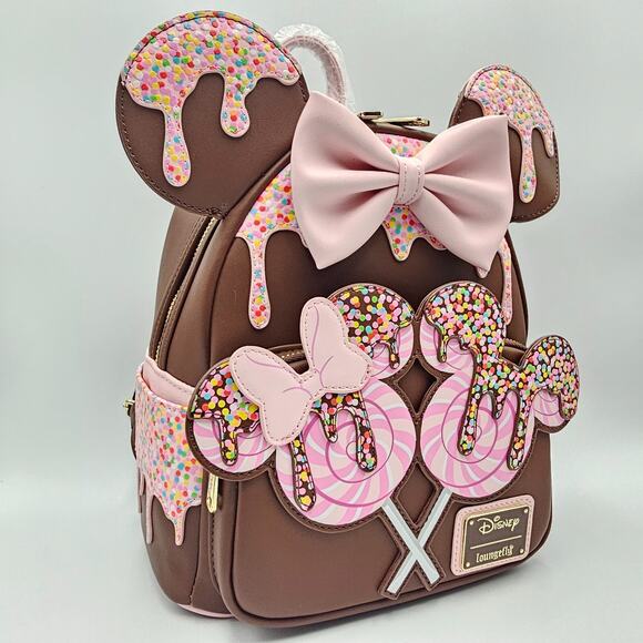 Loungefly Disney Minnie Mouse Chocolate Lollipop Ears Brown Mini Backpack Bag - Picture 3 of 12